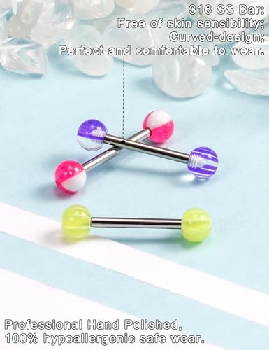 100pcs 14g Tongue Rings Nipple Rings for Women Men Surgical Stainless Steel Tongue/Nipple Piercing Jewelry Plastic Metal Tongue Ring 16MM Acrylic Straight Barbells Body Piercing Jewelry - color: A-100PCS Metal Tongue/Nipple Rings 14mm