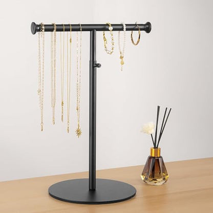 niffgaff 15"-24" T Bar Purse Display Stand Tabletop | Adjustable Height Handbag Holder, Countertop Hanging Rack for Lanyard, Long Necklace, Jewelry, Scarf, Black - color: Black