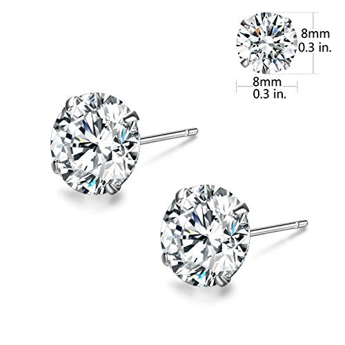 SBLING Platinum Plated Sterling Silver Stud Earrings Made with Austrian Crystals - size: Medium Size: 8mm