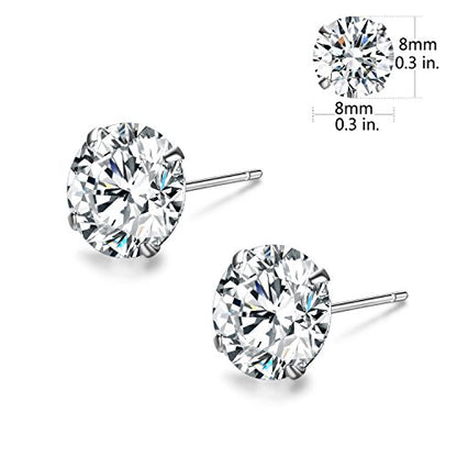 SBLING Platinum Plated Sterling Silver Stud Earrings Made with Austrian Crystals - size: Medium Size: 8mm