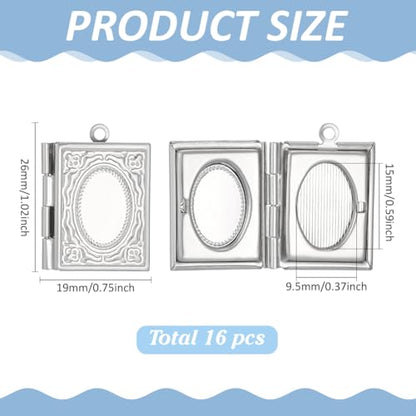 24Pcs Heart Photo Frame Charm 2 Styles Flat Round Stainless Steel Photo Locket Pendants Blank Memory Locket Picture Charms for Necklace Jewelry Making DIY Craft Women Gift - size: 26.5x19x4.5mm
