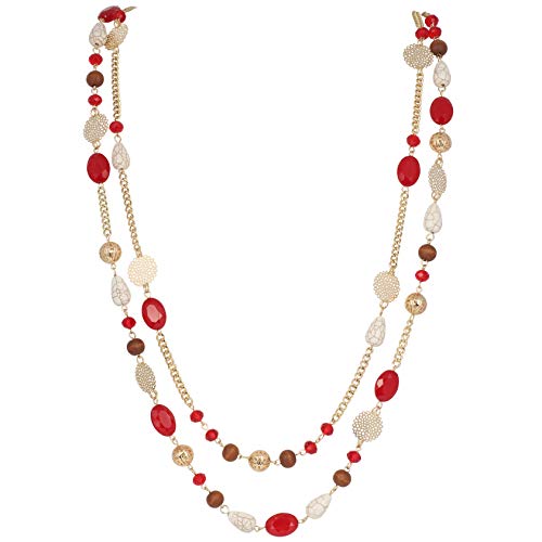 Bocar Long Necklaces for Women Trendy, Boho Layered Crystal Beaded Collar Necklaces for Women, Fashion Statement Necklaces Jewelry - color: Red