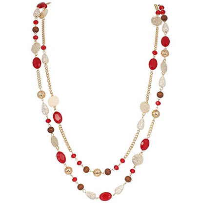 Bocar Long Necklaces for Women Trendy, Boho Layered Crystal Beaded Collar Necklaces for Women, Fashion Statement Necklaces Jewelry - color: Red