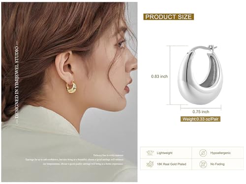 2 Pairs Gold/Silver Hoop Earrings For Women Set Trendy,14K Plated Gold Chunky Huggie Hoop Earings Pack,Oval Twisted Statement Silver Hoops,Fashion Jewelry Gift - color: 17) small chunky oval hoops