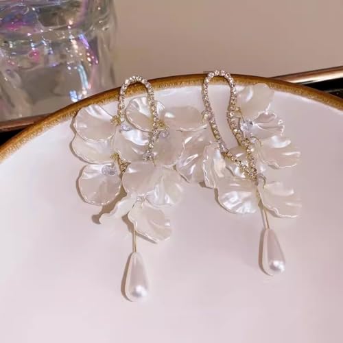 Seashell Pearl Stud Earrings for Women Ocean Sea Theme Sweet Double Layer Acrylic Shell Lightweight Dangle Drop Earrings for Summer Beach Holiday Halloween Party Jewelry Accessories - color: Teardrop pearl earrings