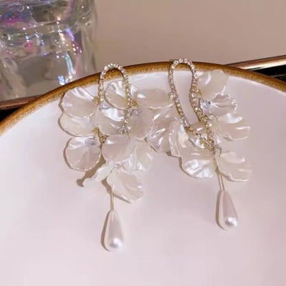 Seashell Pearl Stud Earrings for Women Ocean Sea Theme Sweet Double Layer Acrylic Shell Lightweight Dangle Drop Earrings for Summer Beach Holiday Halloween Party Jewelry Accessories - color: Teardrop pearl earrings