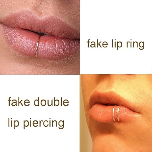 Fake Eyebrow Ring Fake Lip Labret Studs Replacement Balls Spike with 100pcs Sticker Non-Piercing Body Jewelry Fake Skin Piercing - color: F1-Silver