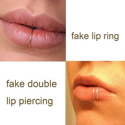 Fake Eyebrow Ring Fake Lip Labret Studs Replacement Balls Spike with 100pcs Sticker Non-Piercing Body Jewelry Fake Skin Piercing - color: F1-Silver