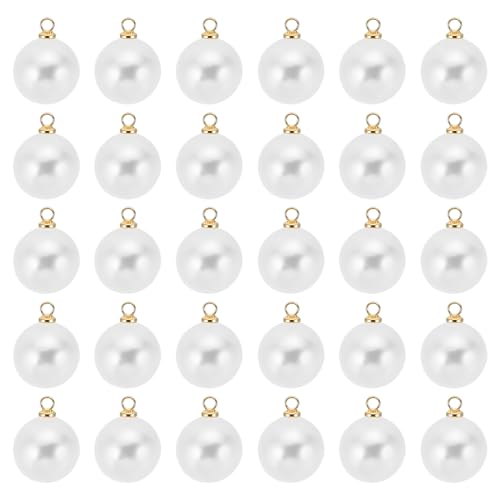 PATIKIL Pearl Charm, 100pcs Pearl Beads Faux Pearl Pendant Charm DIY for Jewelry Making Bracelets Earrings Necklace Crafts - color: Golden White, size: 14mm