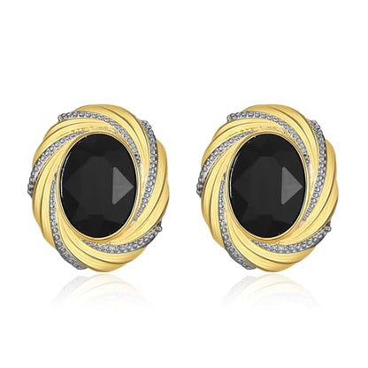 Chunky Gold Geometric Stud Earrings Trendy Vintage 14K Gold Plated Black Cubic Zirconia Statement Cocktail Earrings Dupes Jewelry for Women - style: Black Stone C