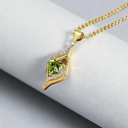 Birthstone Necklace for Women, 14K Gold Plated Heart Cubic Zirconia Pendant, Dainty Birthstone Jewelry Necklace Gifts for Birthday, Valentine’s Day Mother's Day - color: August-Peridot
