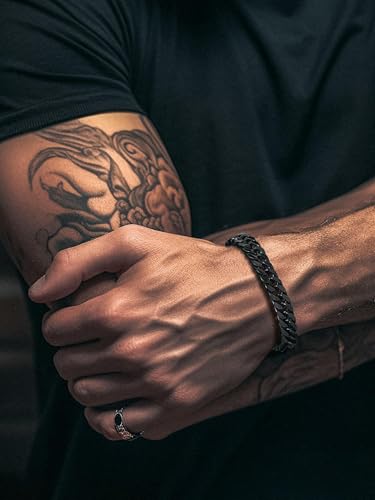 Richsteel Mens Cuban Link Bracelets, Silver/Black/14K Gold Plated Stainless Steel Bracelet for Men 8/12/17mm Width, 7.4/8.2/9 Inch Length Chain Wrist Bracelets With Gifts Box - style: 03-Black 8mm Width