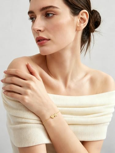 KeyStyle Initial Heart Bracelet for Women Waterproof Stainless Steel Chain | 14K Gold Plated /Silver A-Z Letter Adjustable Charm Bracelet, Hypoallergenic Non Tarnish Dainty Gift for Everyday Wear - color: 14K Gold Plated-K