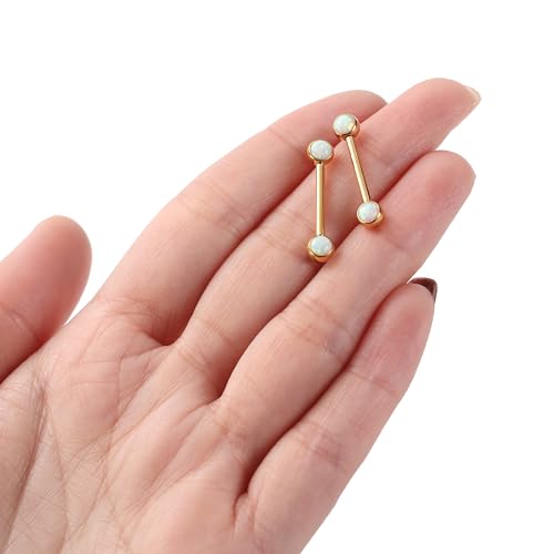 14G Nipple Rings Titanium Nipple Jewelry for Women Bridge Piercings | 1 Pair Nipple Bars,Hypoallergenic Nipple Barbells,Internally Threaded Nipple Piercings,Tongue Rings,Straight Barbells - color: Styele4:White Opal,Gold, size: 14G+1/2"(12mm)
