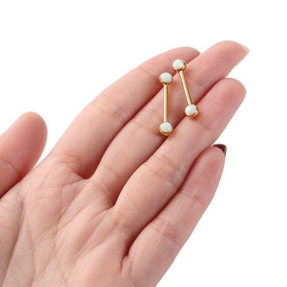 14G Nipple Rings Titanium Nipple Jewelry for Women Bridge Piercings | 1 Pair Nipple Bars,Hypoallergenic Nipple Barbells,Internally Threaded Nipple Piercings,Tongue Rings,Straight Barbells - color: Styele4:White Opal,Gold, size: 14G+5/8"(16mm)