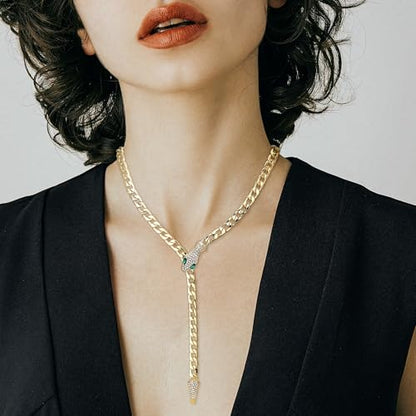 Bendable Snake Chain Necklace for Women Arm Cuff Flexible Twisty Multi-purpose DIY Bracelet and Punk Choker Trendy Medusa Snake Jewelry Gift - style: Green Eye Snake Gold