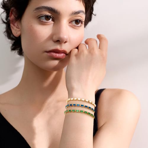 J.Fée Silver Bracelet, S925 Tennis Bracelet with Sparkling 5A Cubic Zirconia Silver Bracelets for Women Adjustable Bracelet for Women Bracelets Womens Bracelet Women Gifts for Women Mom - color: Zirconia Z Green Gold