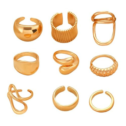 Chunky Gold Rings for Women Rhinestone Stackable Knuckle Ring Set Open Adjustable Statement Ring Set Dainty Crown Cross Midi Rings Fashion Jewelry Gift for Women - color: Gold7