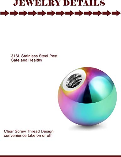 Prjndjw 25Pcs 14G 16G Replacement Balls internal thread & Externally Threaded Surgical Steel Balls Industrial Barbell Tongue Nipple Belly Button Eyebrow Rook Piercing Rings Parts 3MM-8MM - color: 25Pcs-14G-Mixed Color
