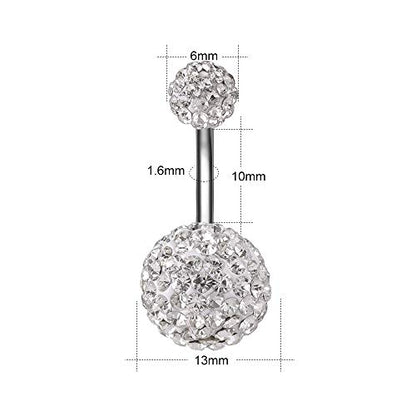ZS Pretty Belly Button Ring with Gradual Color Crystal Fervid Ball Navel Ring for Women - color: AB White