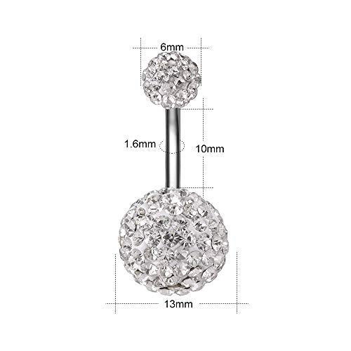 ZS Pretty Belly Button Ring with Gradual Color Crystal Fervid Ball Navel Ring for Women - color: White