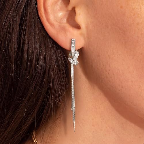 Statement Earrings for Women | Chunky Gold Hoops Rhinestone Thick Hoop Earrings 14K Gold Plated Hypoallergenic - color: silver-long