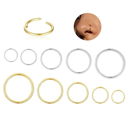 16Gauge earrings nosering clicker hoop Hypoallergenic body piercing ring | 6-14mm/6-12mm/Stainless Steel Gold/Silver,Septum Rings Hinged Clicker, Helix Cartilage Daith Tragus,Sleeper Hoop,Piercing - color: 16G 6-8-10-12-14mm Gold&Silver