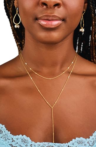 CAROVO Gold Necklace for Women Dainty Long Necklace 14K Gold/Silver Lariat Y-Shaped Pendant Necklaces Trendy Layered Lip Cubic Zirconia Beaded Chain Drop Necklaces Jewelry for Women Gifts - color: Gold, style: C: Gold Layered Y Necklace-437