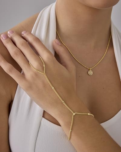 PAVOI Hand Chain Bracelet for Women, 14K Gold Plated Adjustable Ring Chain | Hand Chain Bracelet, Ring Bracelet Hand Chain, Arm & Body Jewelry - style: Crimp Chain