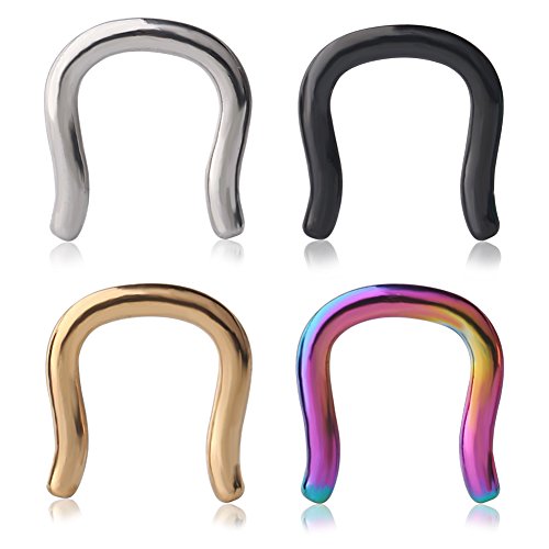 Ruifan 316L Surgical Steel U-Shaped & Staple Nose Septum Hanger Retainer Nose Ring 16g,14g,12g - color: Assorted Colors(12G)