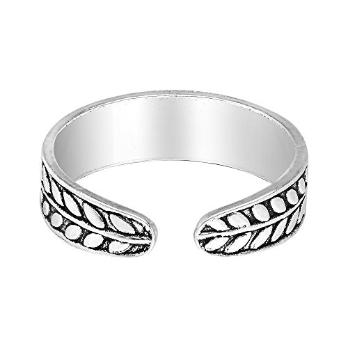 AeraVida .925 Sterling Silver Adjustable Toe Ring or Pinky Ring 5mm Wide Open Band, Stackable Minimalist Summer Foot Jewelry | Sun Moon Star Turtle Butterfly Leaf Olive Branch Ocean Wave Yin Yang Design - style: Olive Branch