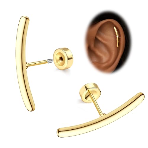 JeryWe Cartilage Earrings for Women Hypoallergenic Flat Back Earrings Surgical Steel for Sensitive Ears Flatback Stud Earring Helix Conch Tragus Daith Piercing Jewelry 16G