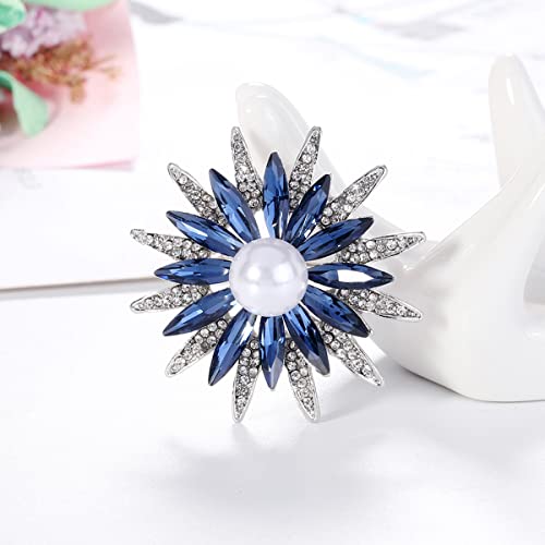 seven wolves Women Crystal Bouquet Brooch Pin All-Match Accessories Rhinestone Brooches and Pins - color: Blue D