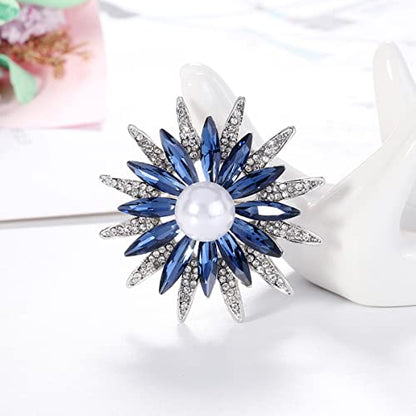 seven wolves Women Crystal Bouquet Brooch Pin All-Match Accessories Rhinestone Brooches and Pins - color: Blue D