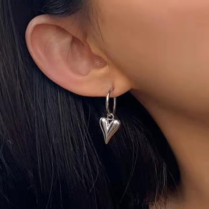 Charm Heart Huggie Hoop Earrings for Women,Lightweight 14K Gold Plated Love Heart Drop Dangle Earrings Minimalist Jewelry - color: Silver heart hoop earrings