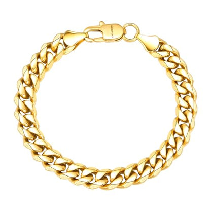 CaptainSteeL Cuban Bracelet for Men Stainless Steel Chain Link Bracelet | 8mm Width,7/7.5/8/9 Inch Length, Silver/18K Gold Plated,Men Bracelet,Waterproof Bracelet,Bithday ,Christmas gift - color: Cuban Chain Gold Plate, size: 9in