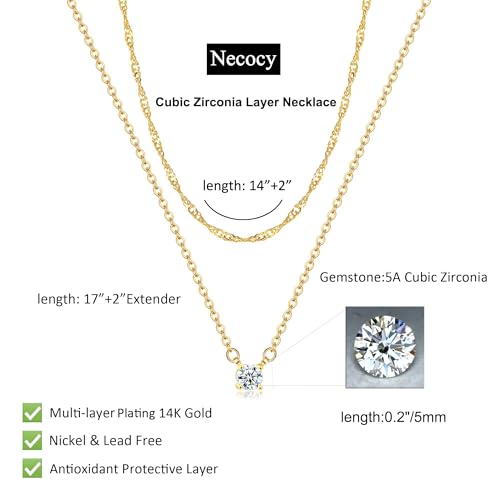NECOCY Layered Gold Necklaces for Women Dainty Chokers Necklace Silmple Stackable Cubic Zirconia Necklace Non Tarnish Vacation Jewelry Trendy Gifts for Women - style: Layered chain CZ
