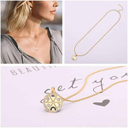 Aobei Pearl 18K Gold Plated Moon Star Lion Evil Eye Love Heart Cross Pendant Necklace Medallion Paperclip Chian Choker Layering Jewery for Women - color: Colorful Lucky Symbol