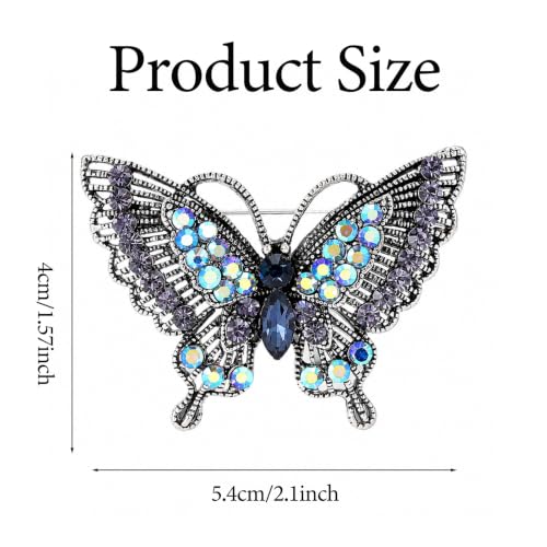 Gold Butterfly Rhinestone Brooch Pin for Women Exquisite Golden Brooch Pin Elegant Dress Broochs Pins Suit Shirt Broochs Pins Butterfly Jewelry Accessories Gift - color: Dark Purple