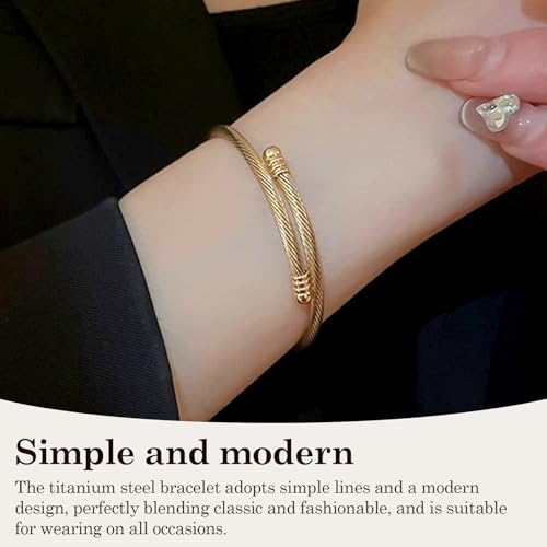 Jewelers Stainless Steel Cable Wire Open Cuff Adjustable Size - color: Gold