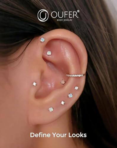 OUFER 2PCS 16G/20G Nose Lip Studs, G23 Solid Titanium Threadless Push in Nose Nostril Lip Labret Medusa Monroe Helix Cartilage Tragus Conch Lobe Piercing Jewelry for Women Men - color: Silver bar, Claw Opal, size: 2pcs, 16g 5mm, 3mm Opal