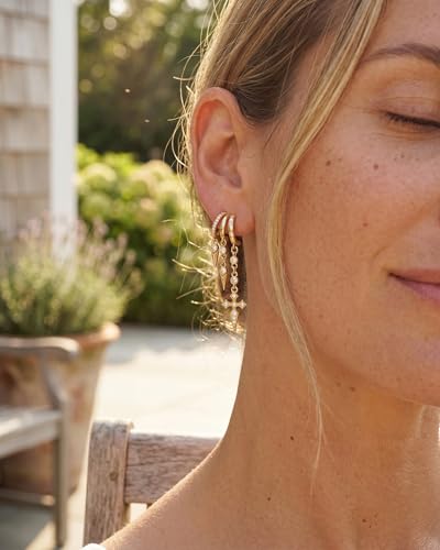 Gold Earrings for Women Trendy 14K Gold Plated Dangle Earrings Small Hoop Huggie Drop Stud Earrings Cubic Zirconia Simple Minimalist Dainty Chain Tassel Hypoallergenic Earrings - color: Cross & Gold
