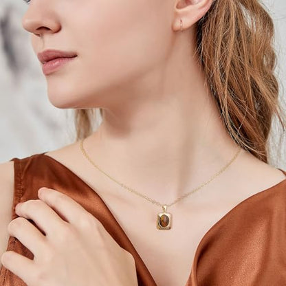 Jean Beau Gold Stone Pendant Necklaces for Women, Chunky Gemstone Dangle Necklace Wedding Prom Fashion Jewelry Gift - color: Square Brown