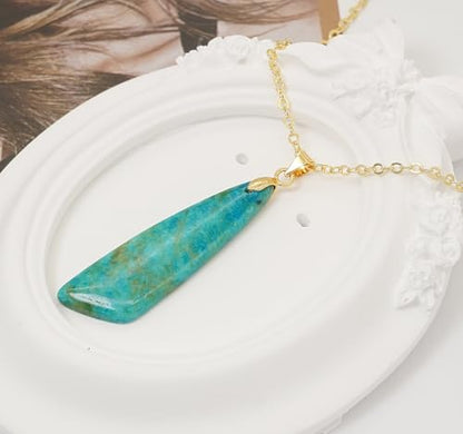 Nature Stone Necklaces for Women Boho Pendant Necklace 18K Gold Chain Necklaces - color: Sky Blue