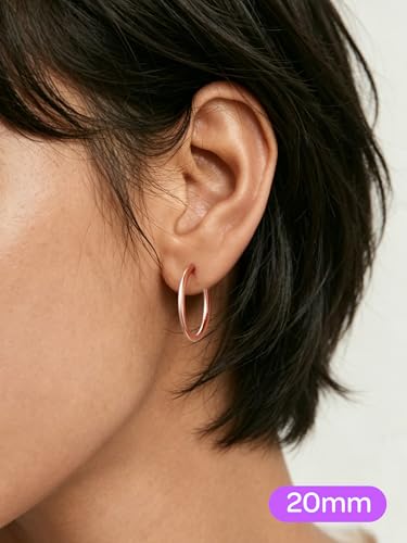 ChicSilver 925 Sterling Silver Hoop Earrings for Women Silver Huggie Hoops | Hypoallergenic 925 sterling silver hoops in 8/10/12/14/16/18/20MM, available in Gold/Silver/Rose Gold/Black. - color: Rose Gold, size: 20mm