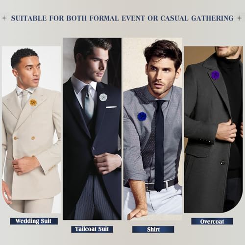 Yadiana 16 Pcs Lapel Flower Pins for Men Suit, Handmade Satin Boutonniere Pins Gentleman Women Flower Brooch Pins Set with Gift Box for Wedding Groom Tuxedo Clothes Accessories (4cm)