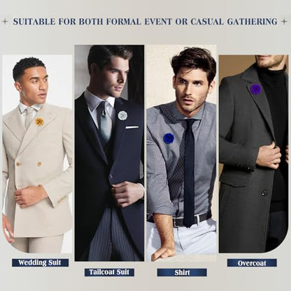 Yadiana 16 Pcs Lapel Flower Pins for Men Suit, Handmade Satin Boutonniere Pins Gentleman Women Flower Brooch Pins Set with Gift Box for Wedding Groom Tuxedo Clothes Accessories (4cm)