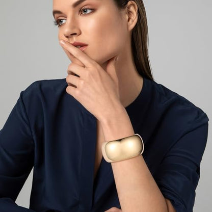 HZMAN Chunky Gold Cuff Bracelets for Women Thick Wide Bangle Bracelet Hammered Open Hinge Wrist Cuff Bracelet Jewelry Gift - color: 05.Round Polished Gold