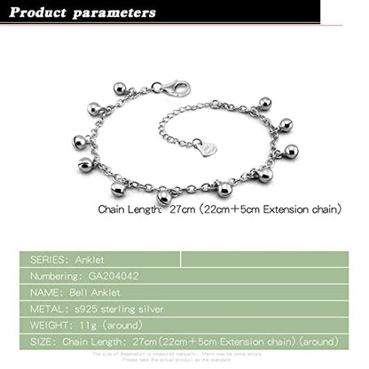 Delicate Women 925 Sterling Silver Ankle Bracelets Cute Bell Chain Beach Anklet Bracelet Boho Adjustable Size Anklet Jewelry Gift for her - color: Anklet