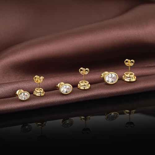 Brilliant Heart-cut/Oval-cut/Trillion-cut/Cushion-cut/Emerald-cut/Marquise-cut Stud, 925 Sterling Silver Cubic Zirconia Stud Earrings for Women Men - style: N-Bezel oval cut-Yellow